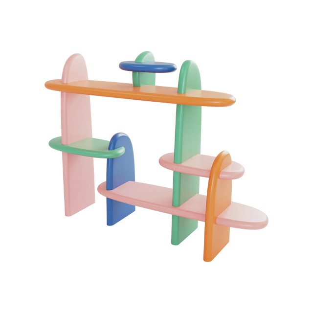 Legende og farverig reol fra NODI i pastelfarver – perfekt til moderne interiør design og kreativ boligindretning.