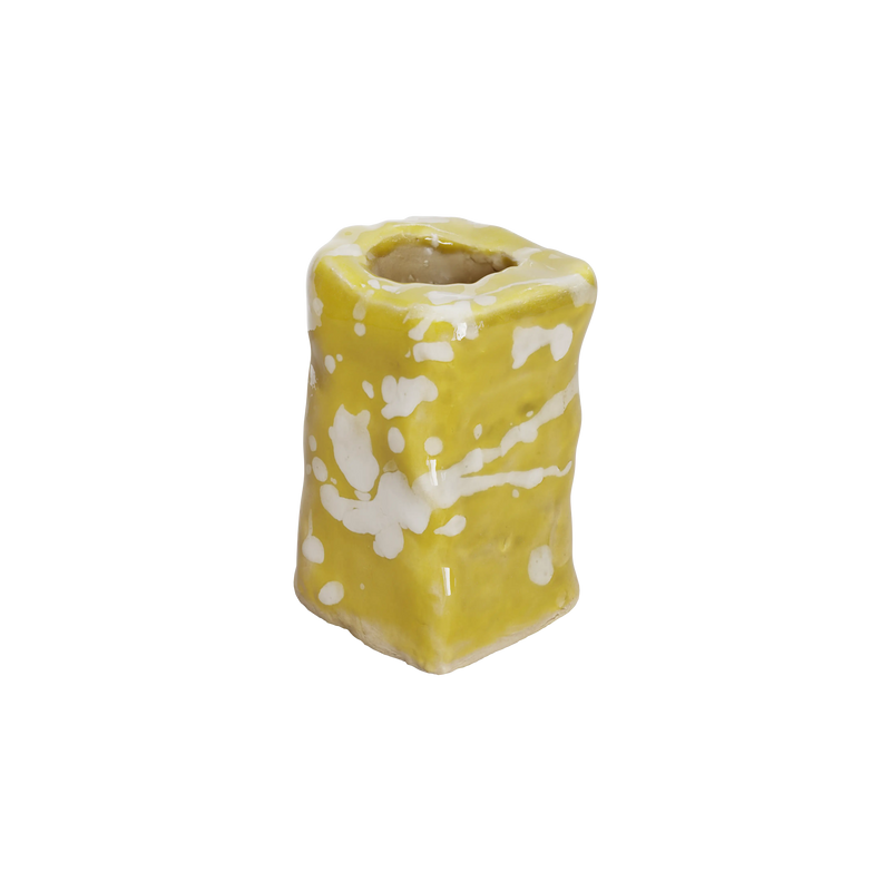 PORTACANDELE / BIANCO E GIALLO