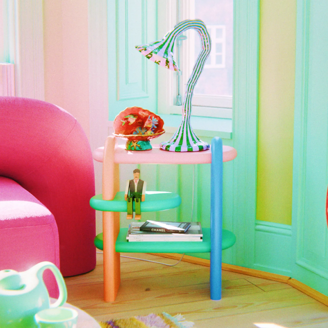 DOODLE TABLE LAMP / OLIVE GREEN & LAVENDER