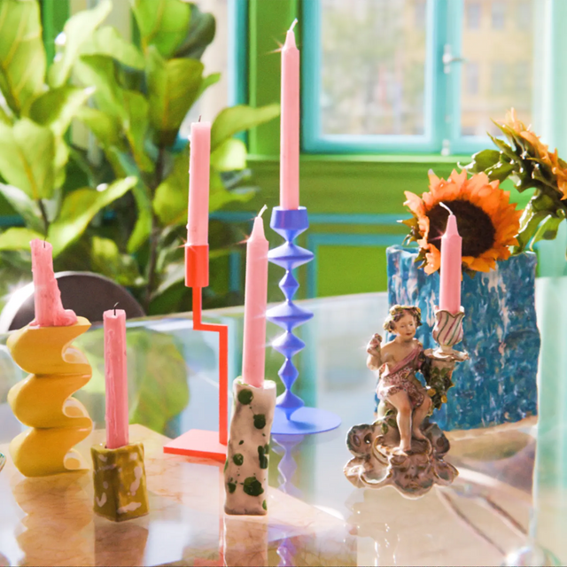 PORTACANDELE / BIANCO E GIALLO