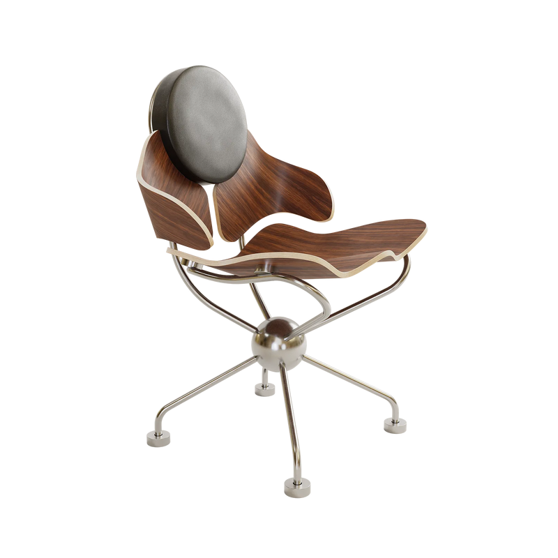 Wak stol fra MAK MISHO – skulpturel stol i bøjet træ og stål.