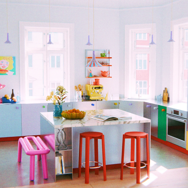 DOODLE PENDANT / LARGE / RED & LIGHT BLUE