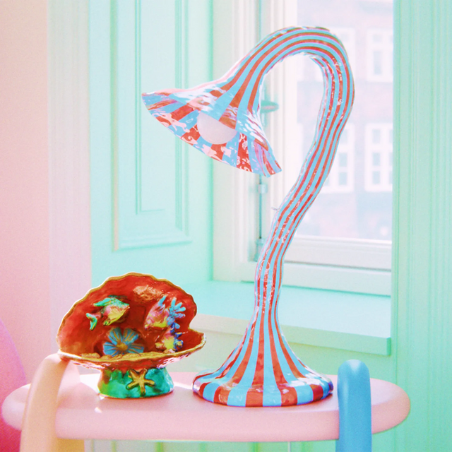 DOODLE TABLE LAMP / RED & LIGHT BLUE