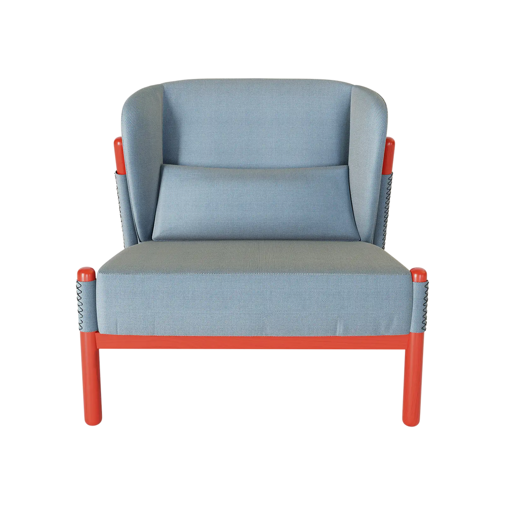 KATANA LOUNGE CHAIR / RED & LIGHT BLUE – MAK MISHO